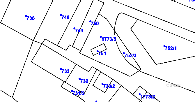 Parcela st. 751 v KÚ Říčany u Brna, Katastrální mapa