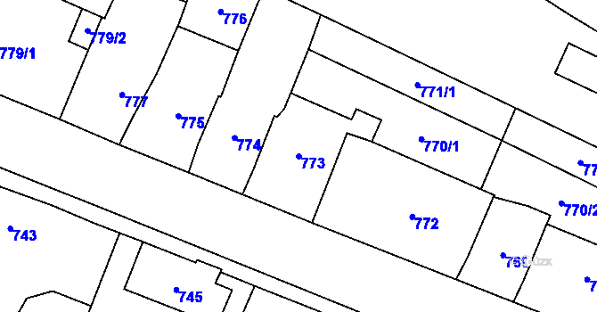 Parcela st. 773 v KÚ Říčany u Brna, Katastrální mapa