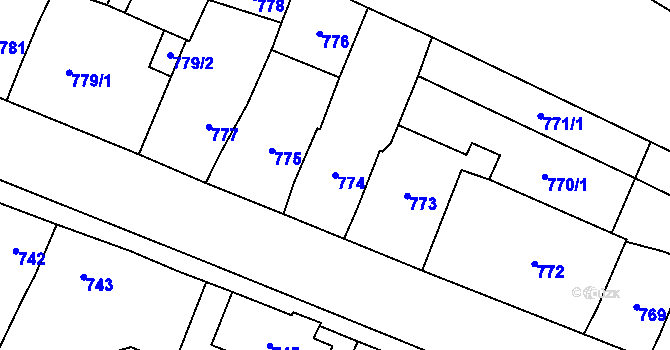 Parcela st. 774 v KÚ Říčany u Brna, Katastrální mapa