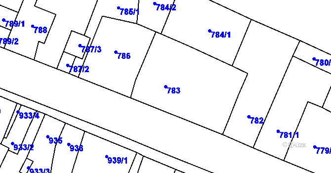 Parcela st. 783 v KÚ Říčany u Brna, Katastrální mapa
