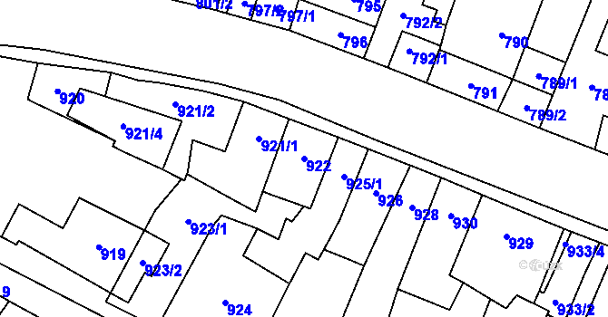 Parcela st. 922 v KÚ Říčany u Brna, Katastrální mapa