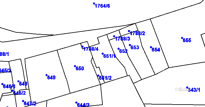 Parcela st. 651/1 v KÚ Říčany u Brna, Katastrální mapa