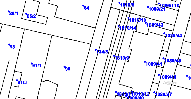 Parcela st. 134/8 v KÚ Říčany u Brna, Katastrální mapa