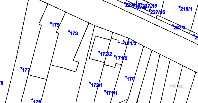 Parcela st. 172/2 v KÚ Říčany u Brna, Katastrální mapa