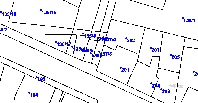 Parcela st. 137/5 v KÚ Říčany u Brna, Katastrální mapa
