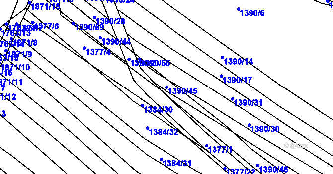 Parcela st. 1390/45 v KÚ Říčany u Brna, Katastrální mapa