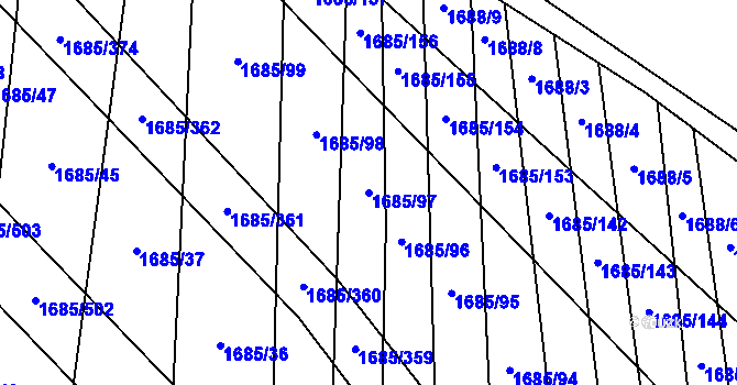 Parcela st. 1685/97 v KÚ Říčany u Brna, Katastrální mapa