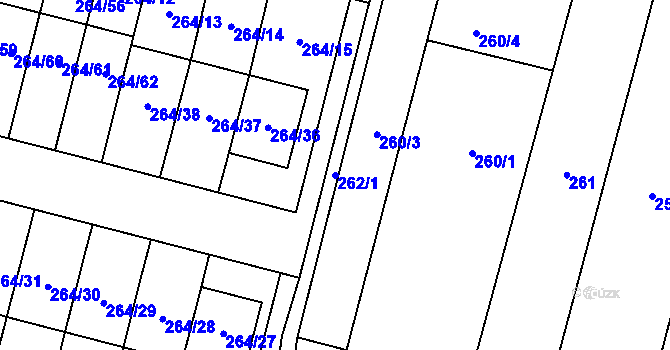 Parcela st. 262/1 v KÚ Říčany u Brna, Katastrální mapa