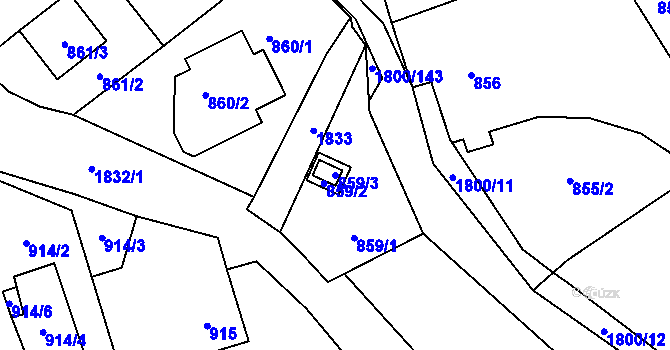 Parcela st. 859/3 v KÚ Říčany u Brna, Katastrální mapa