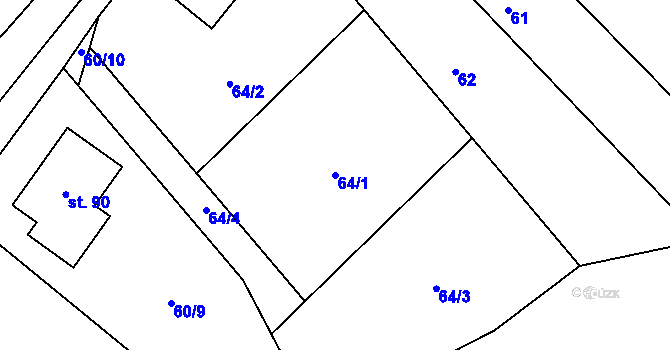 Parcela st. 64/1 v KÚ Řídelov, Katastrální mapa