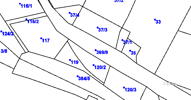 Parcela st. 369/9 v KÚ Řikonín, Katastrální mapa