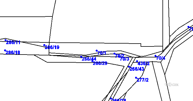 Parcela st. 70/1 v KÚ Měník, Katastrální mapa