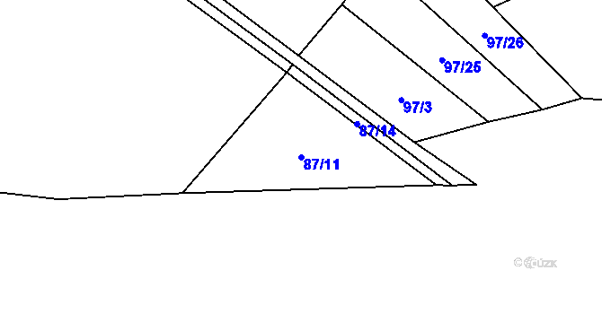 Parcela st. 87/11 v KÚ Měník, Katastrální mapa