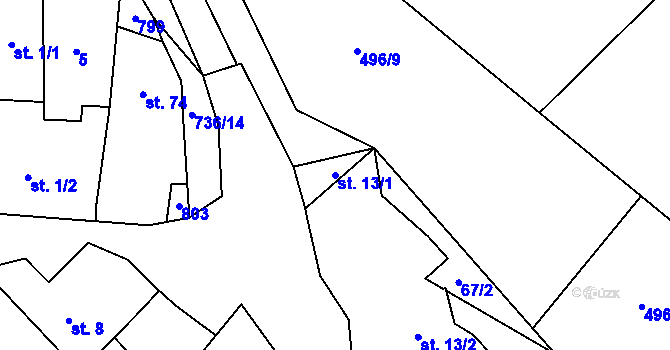 Parcela st. 13/1 v KÚ Řimice, Katastrální mapa