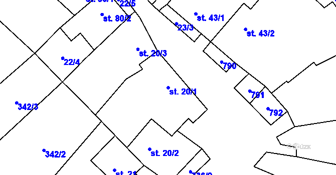 Parcela st. 20/1 v KÚ Řimice, Katastrální mapa