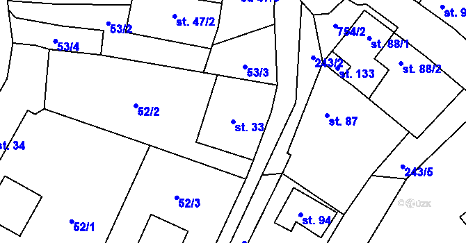 Parcela st. 33 v KÚ Řimice, Katastrální mapa