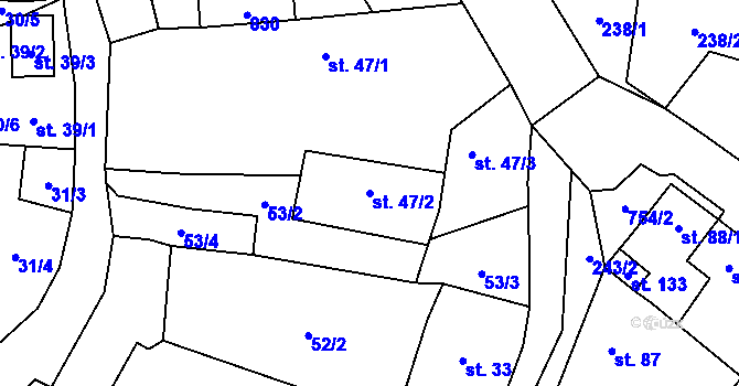 Parcela st. 47/2 v KÚ Řimice, Katastrální mapa
