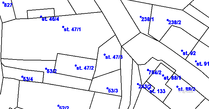 Parcela st. 47/3 v KÚ Řimice, Katastrální mapa