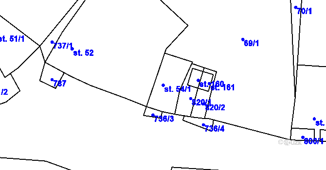 Parcela st. 54/1 v KÚ Řimice, Katastrální mapa