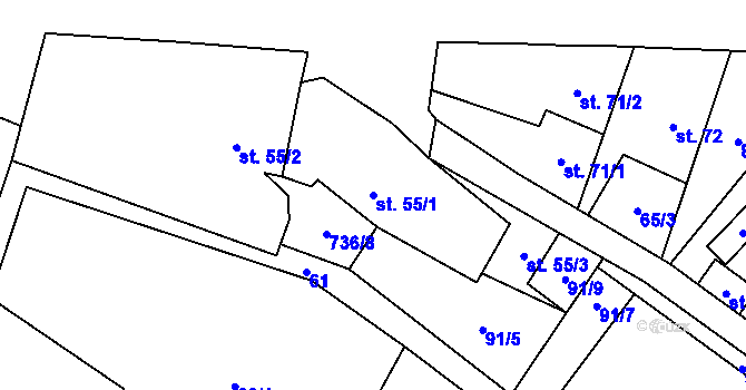 Parcela st. 55/1 v KÚ Řimice, Katastrální mapa