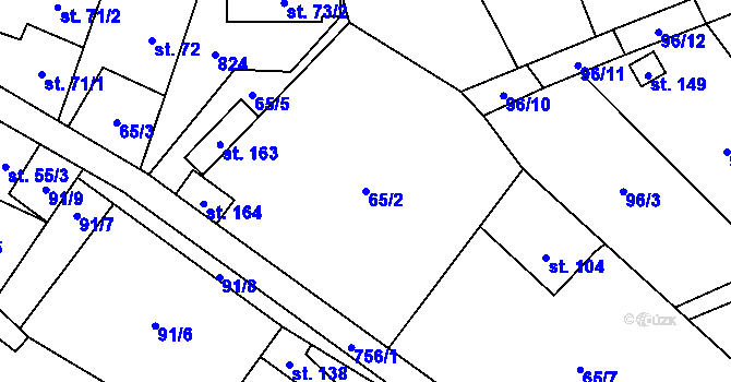 Parcela st. 65/2 v KÚ Řimice, Katastrální mapa