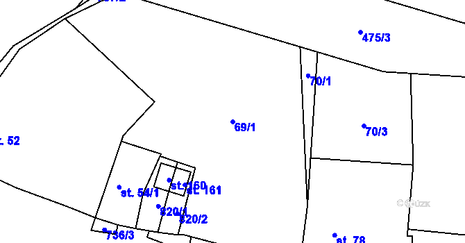 Parcela st. 69/1 v KÚ Řimice, Katastrální mapa