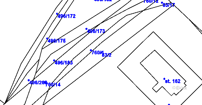 Parcela st. 83/2 v KÚ Řimice, Katastrální mapa
