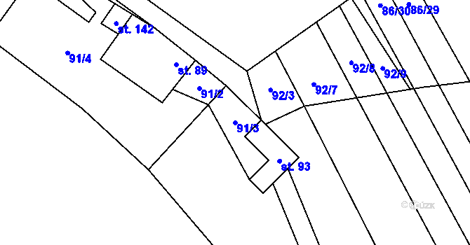 Parcela st. 91/3 v KÚ Řimice, Katastrální mapa