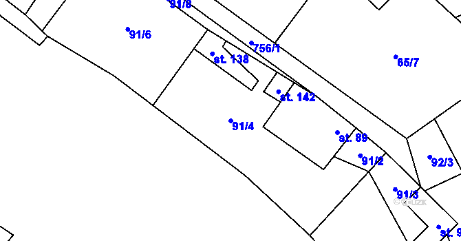 Parcela st. 91/4 v KÚ Řimice, Katastrální mapa
