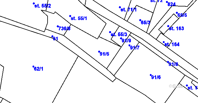 Parcela st. 91/5 v KÚ Řimice, Katastrální mapa