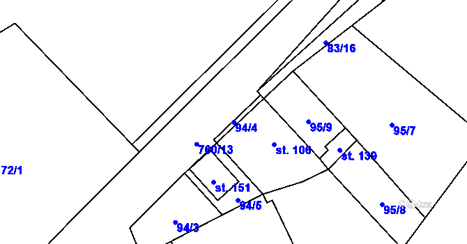 Parcela st. 94/4 v KÚ Řimice, Katastrální mapa