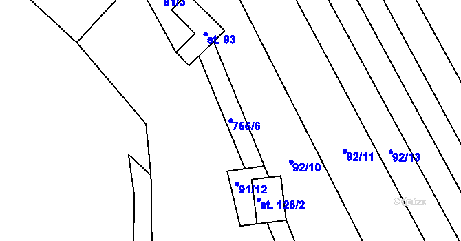 Parcela st. 756/6 v KÚ Řimice, Katastrální mapa
