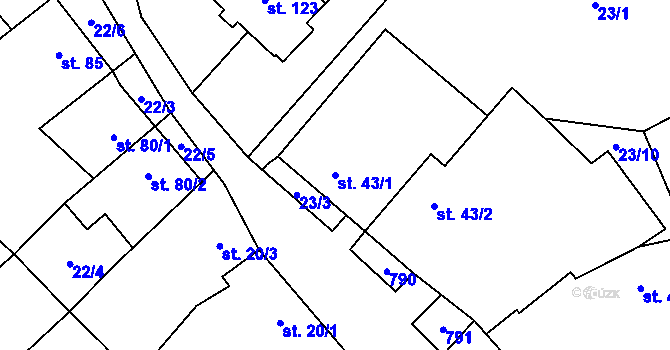 Parcela st. 43/1 v KÚ Řimice, Katastrální mapa
