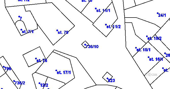Parcela st. 736/10 v KÚ Řimice, Katastrální mapa