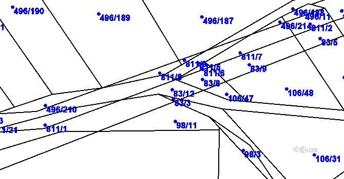 Parcela st. 83/12 v KÚ Řimice, Katastrální mapa