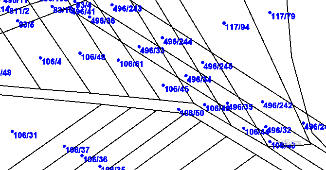 Parcela st. 106/45 v KÚ Řimice, Katastrální mapa