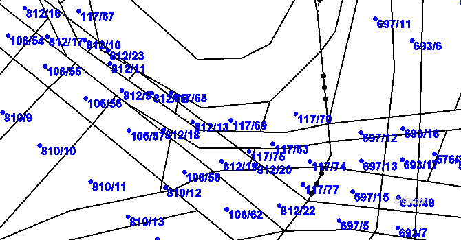 Parcela st. 117/69 v KÚ Řimice, Katastrální mapa