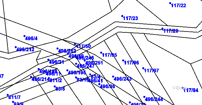 Parcela st. 117/95 v KÚ Řimice, Katastrální mapa