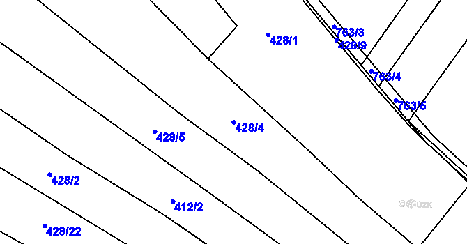 Parcela st. 428/4 v KÚ Řimice, Katastrální mapa