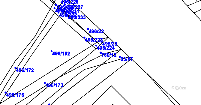 Parcela st. 760/12 v KÚ Řimice, Katastrální mapa