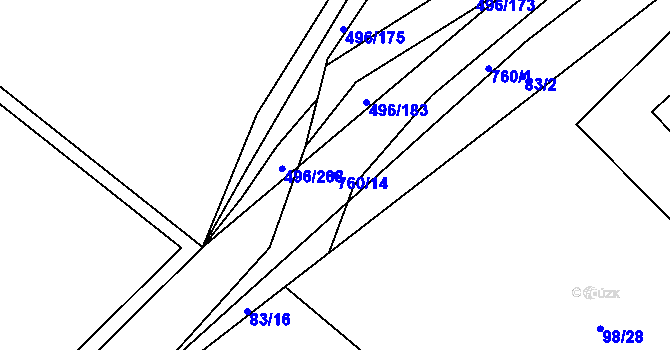 Parcela st. 760/14 v KÚ Řimice, Katastrální mapa