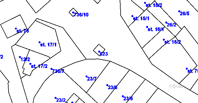 Parcela st. 823 v KÚ Řimice, Katastrální mapa