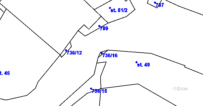 Parcela st. 736/16 v KÚ Řimice, Katastrální mapa