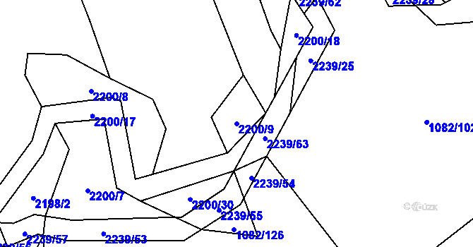 Parcela st. 2200/9 v KÚ Branišovice u Římova, Katastrální mapa