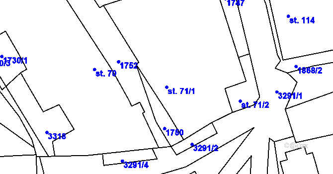 Parcela st. 71/1 v KÚ Branišovice u Římova, Katastrální mapa