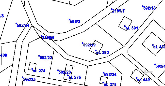 Parcela st. 592/19 v KÚ Dolní Stropnice, Katastrální mapa