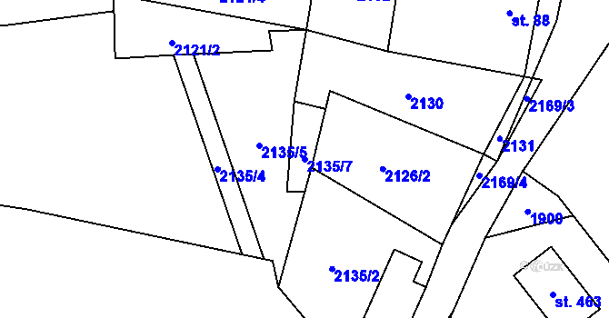 Parcela st. 2135/7 v KÚ Dolní Stropnice, Katastrální mapa