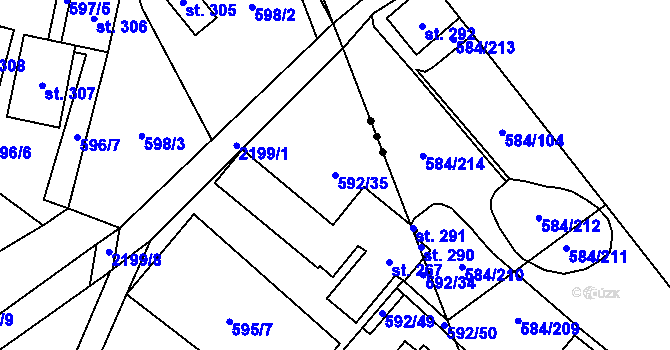 Parcela st. 592/35 v KÚ Dolní Stropnice, Katastrální mapa