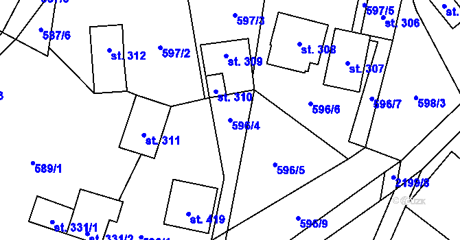 Parcela st. 596/4 v KÚ Dolní Stropnice, Katastrální mapa