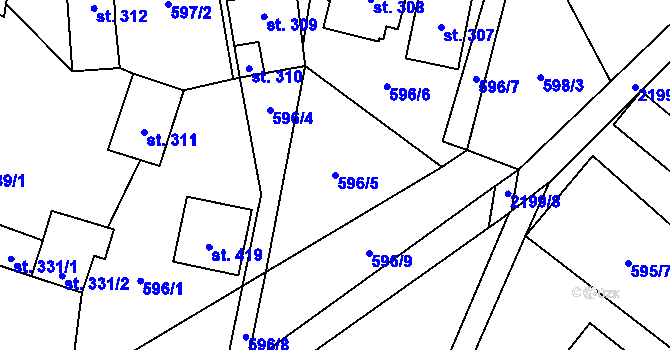 Parcela st. 596/5 v KÚ Dolní Stropnice, Katastrální mapa